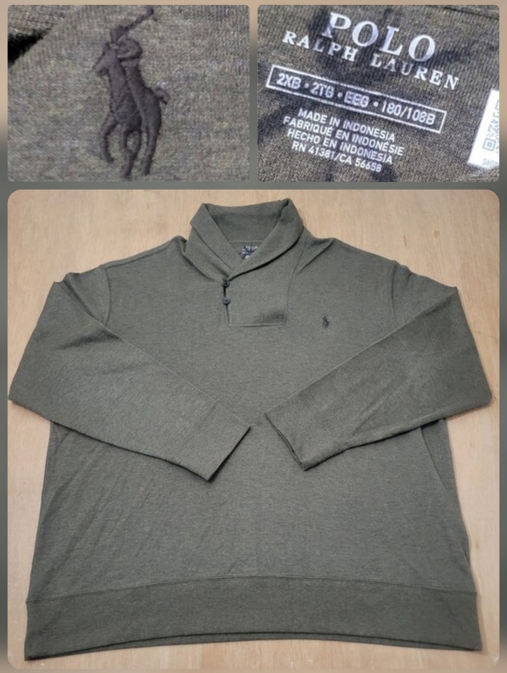 Polo Ralph Lauren Men's 2XB Luxury Jersey Shawl Collar Pullover Green FLAW